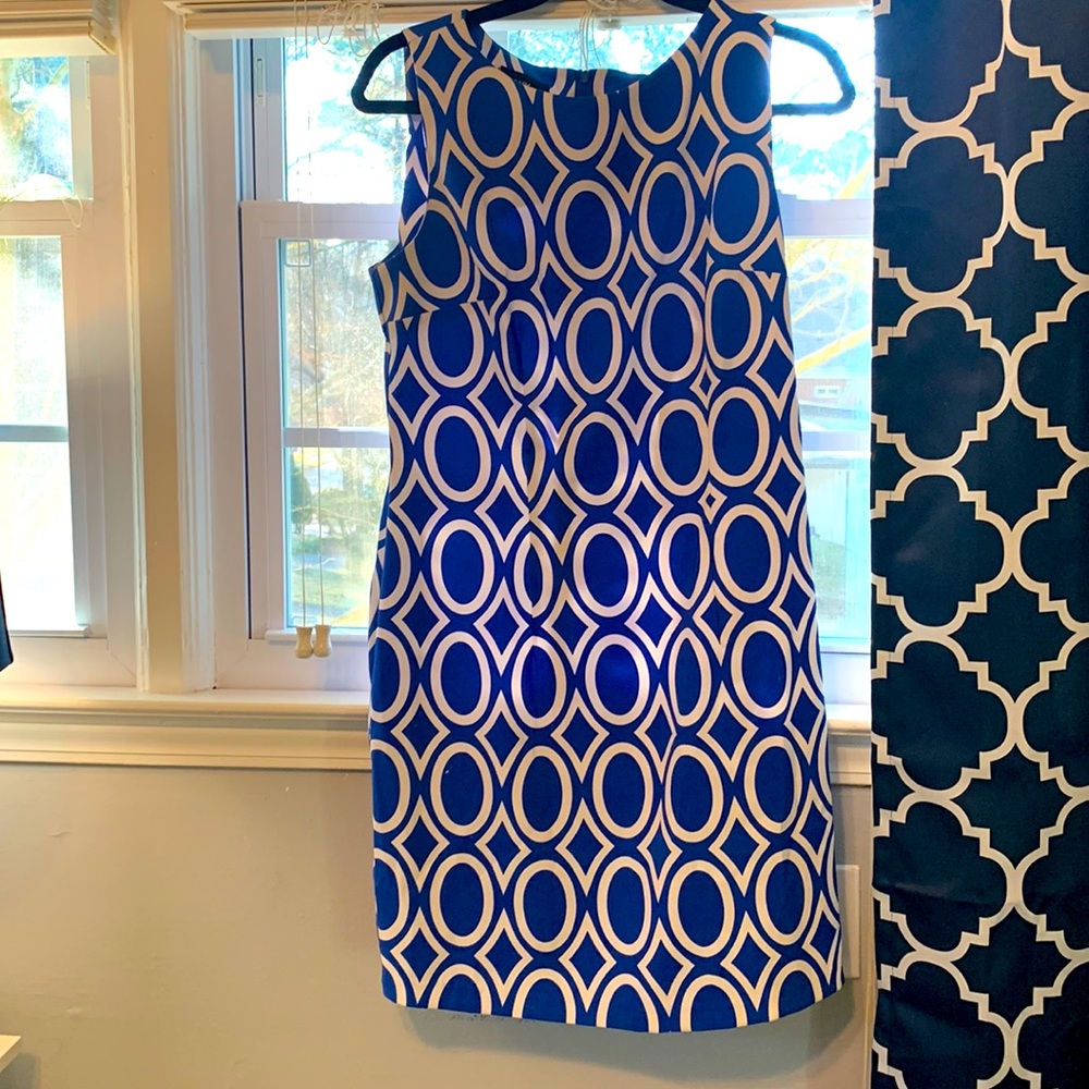 Blue + white sleeveless dress
